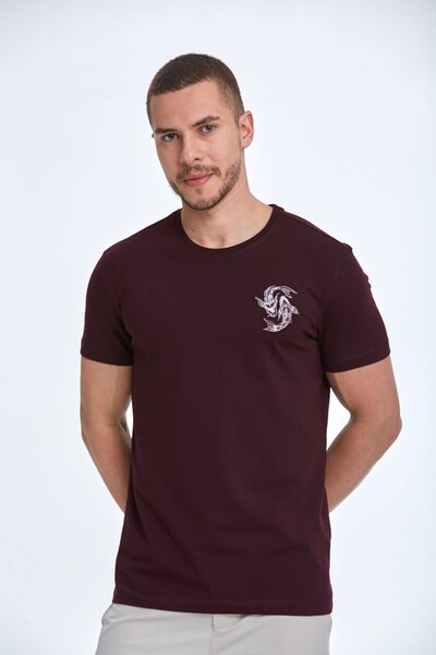 Fish Embroidered Cotton Crew Neck T-Shirt - Thumbnail