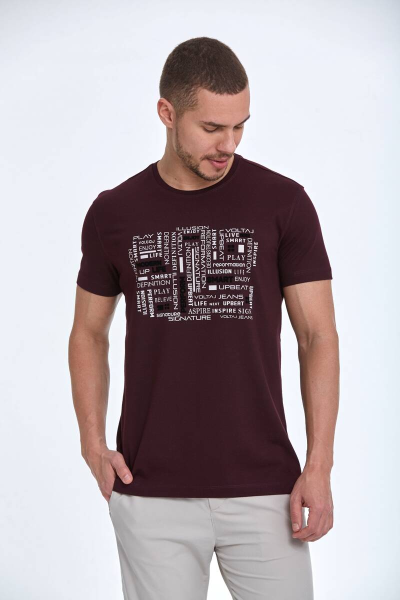 Flock Print Crew Neck Men's T-Shirt