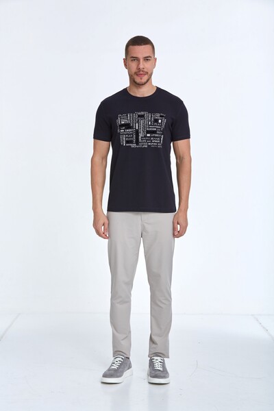 Flock Print Crew Neck Men's T-Shirt - Thumbnail