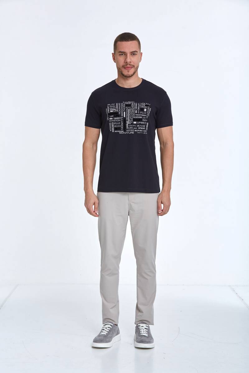 Flock Print Crew Neck Men's T-Shirt