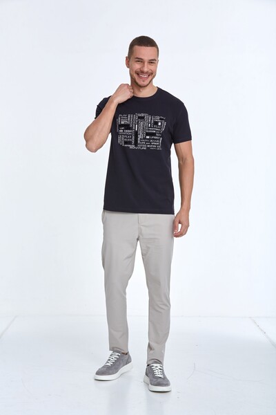 Flock Print Crew Neck Men's T-Shirt - Thumbnail