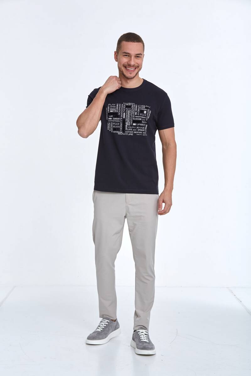 Flock Print Crew Neck Men's T-Shirt