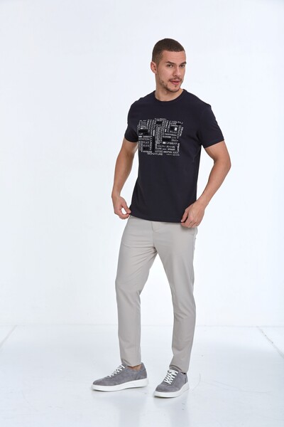 Flock Print Crew Neck Men's T-Shirt - Thumbnail