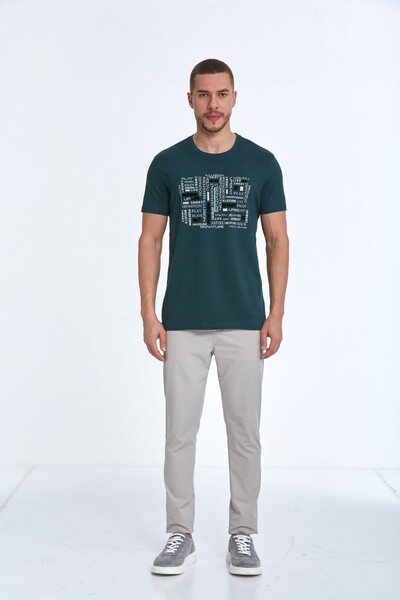 Flock Print Crew Neck Men's T-Shirt - Thumbnail