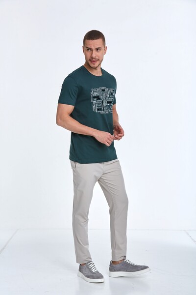 Flock Print Crew Neck Men's T-Shirt - 13