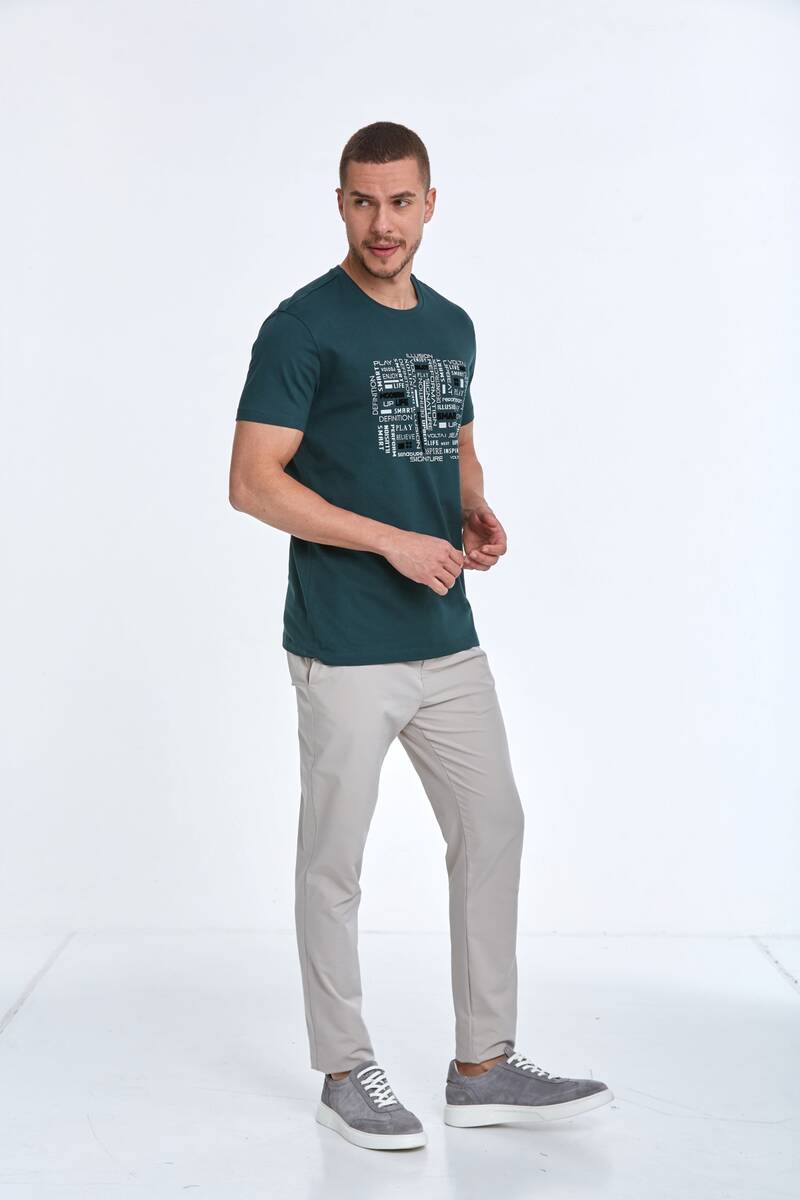 Flock Print Crew Neck Men's T-Shirt - 13