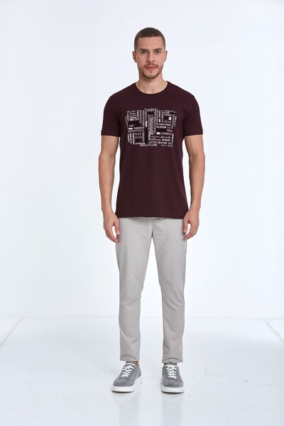 Flok Baskı Bisiklet Yaka Erkek Tişört - 3