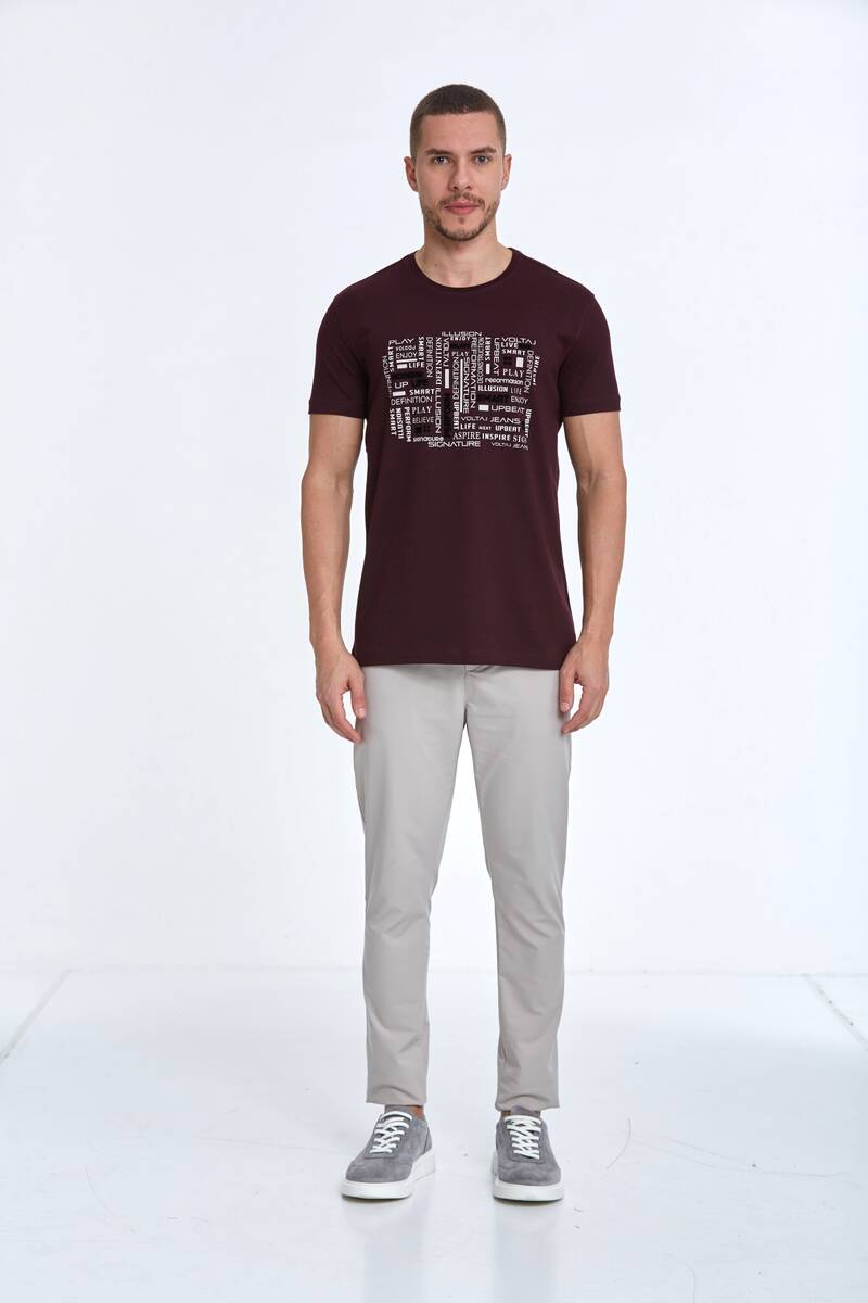 Flok Baskı Bisiklet Yaka Erkek Tişört - 3