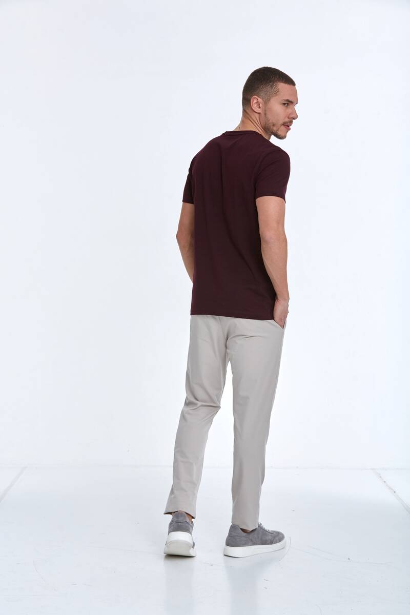 Flok Baskı Bisiklet Yaka Erkek Tişört - 5