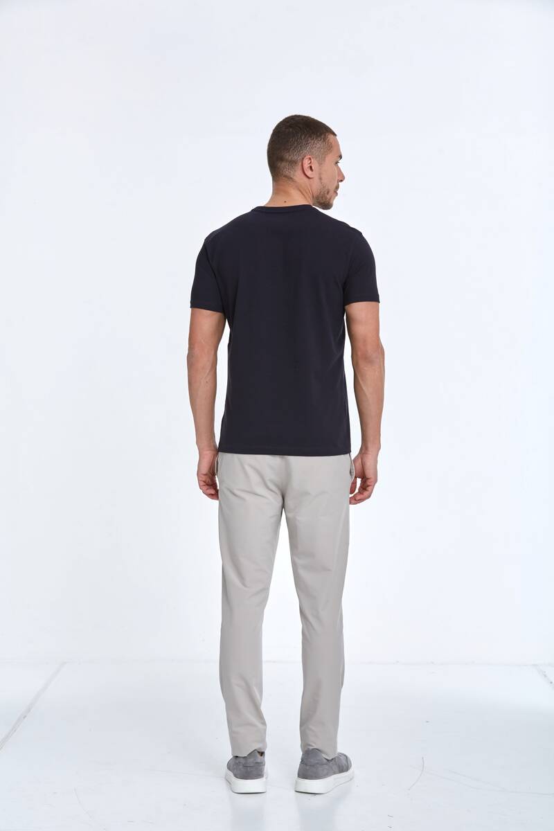 Flok Baskı Bisiklet Yaka Erkek Tişört - 10