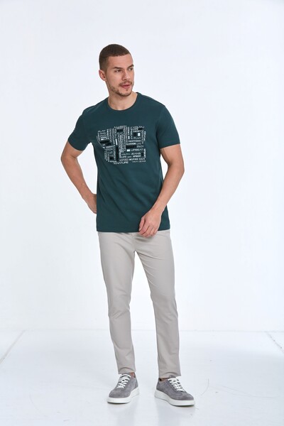 Flok Baskı Bisiklet Yaka Erkek Tişört - 12