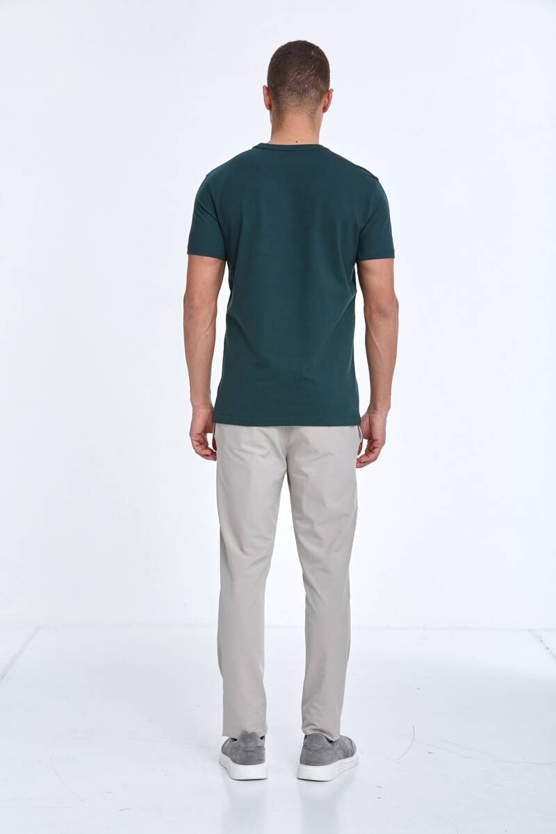 Flok Baskı Bisiklet Yaka Erkek Tişört - 15