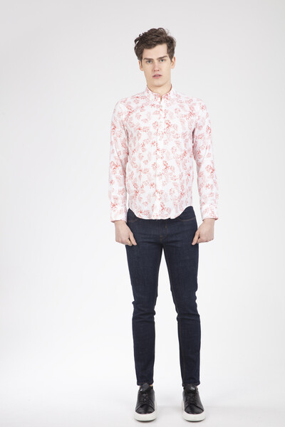 VOLTAJ - Floral and Leaf Patterned Long Sleeve Shirt