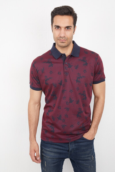 VOLTAJ - Floral Leaf Patterned Polo Neck Men's T-Shirt (1)