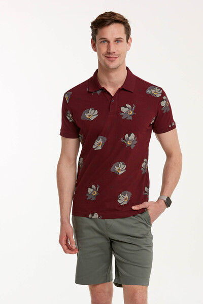 VOLTAJ - Floral Pattern Printed Polo Neck Men's T-Shirt