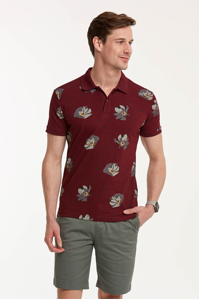 VOLTAJ - Floral Pattern Printed Polo Neck Men's T-Shirt (1)