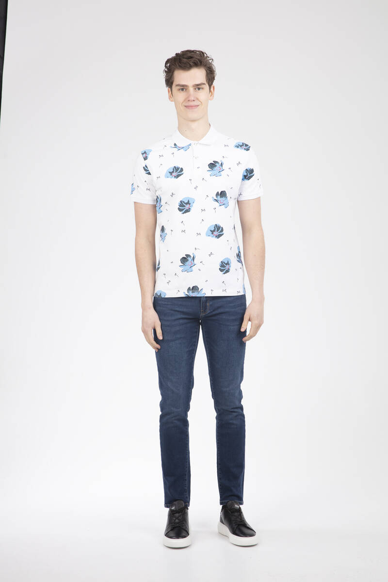 Floral Pattern Printed Polo Neck Men's T-Shirt
