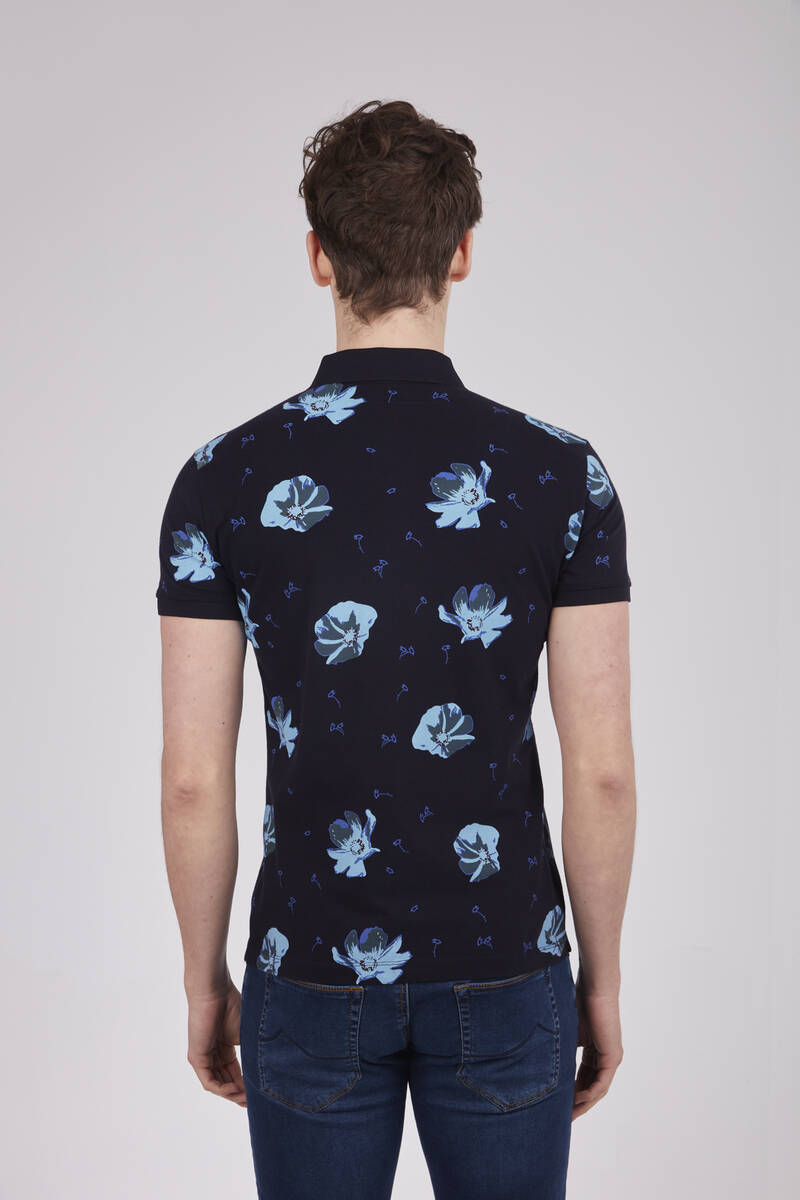 Floral Pattern Printed Polo Neck Men's T-Shirt - 4