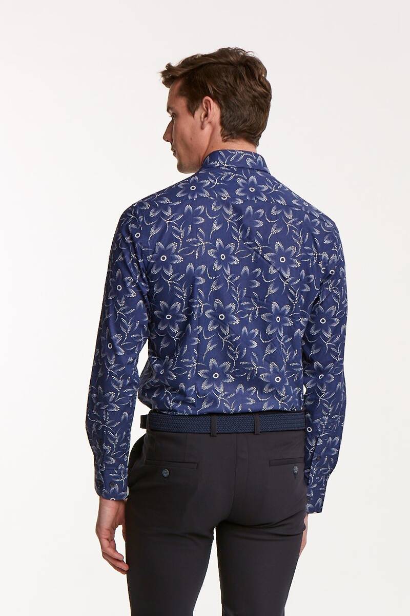 Floral Patterned Cotton Dark Blue Slim Fit Men's Shirt