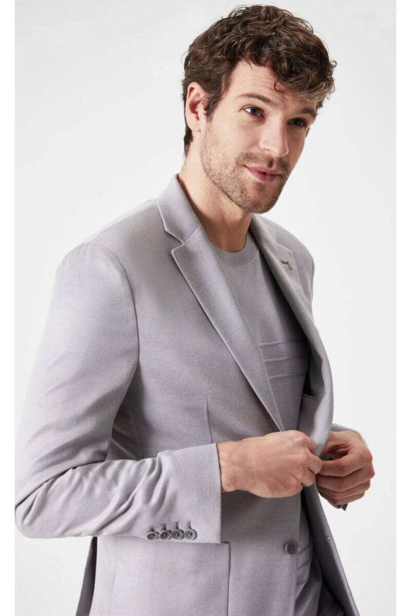 Frances Gri Renk Ketenli Blazer Ceket - 1