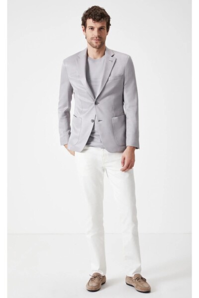 Frances Gri Renk Ketenli Blazer Ceket - 2