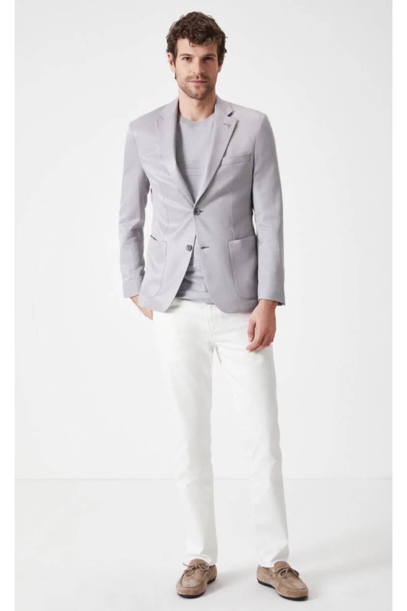 Frances Gri Renk Ketenli Blazer Ceket - 2