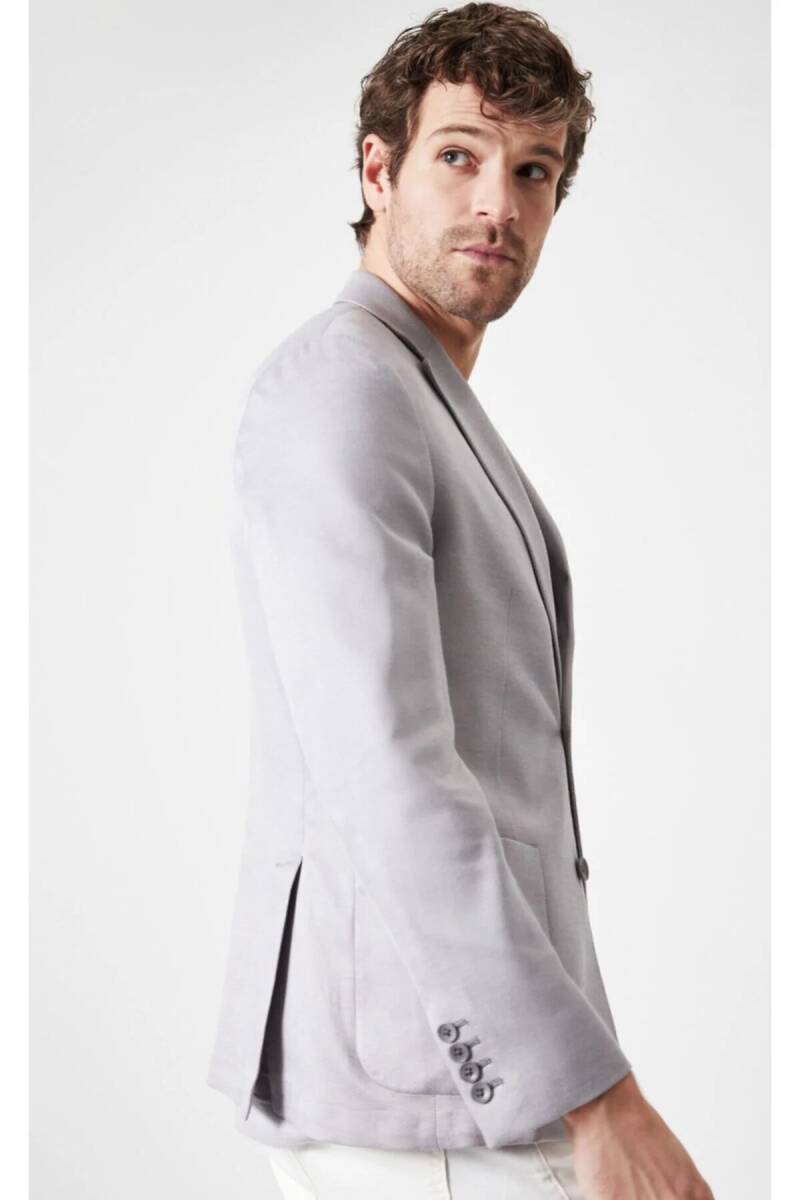Frances Gri Renk Ketenli Blazer Ceket - 3