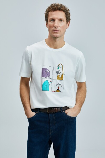 Funky Modern Grafik T- Shirt Kırık Beyaz - LUFIAN