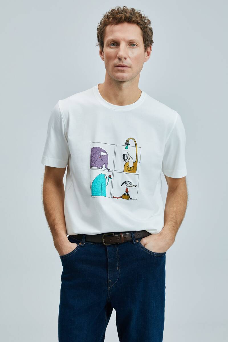 Funky Modern Grafik T- Shirt Kırık Beyaz - 1