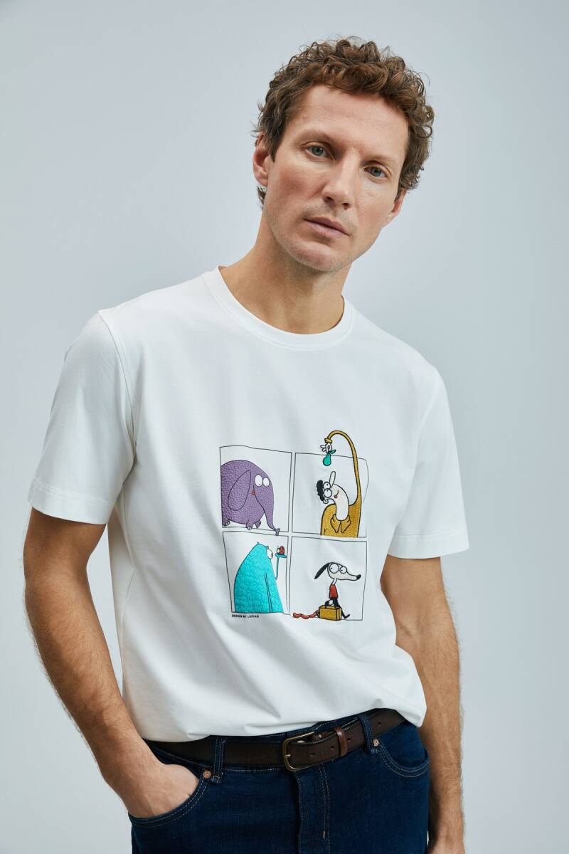 Funky Modern Grafik T- Shirt Kırık Beyaz - 3