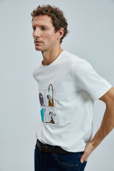 Funky Modern Grafik T- Shirt Kırık Beyaz - 4