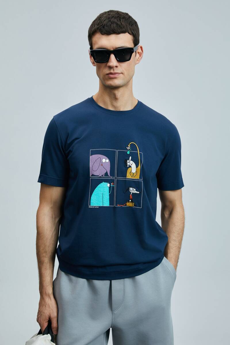 Funky Modern Grafik T- Shirt Lacivert - 1