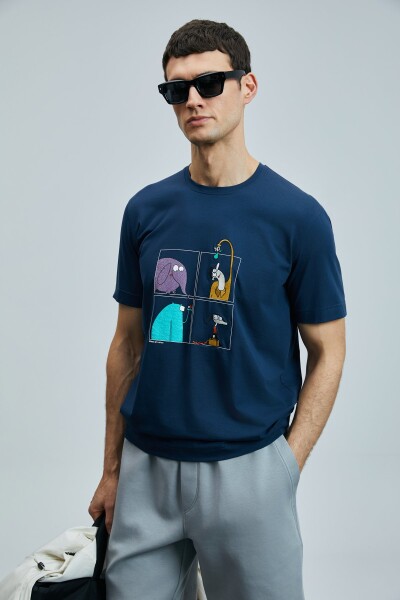 Funky Modern Grafik T- Shirt Lacivert - 3