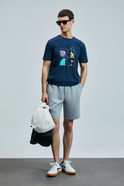 Funky Modern Grafik T- Shirt Lacivert - 4