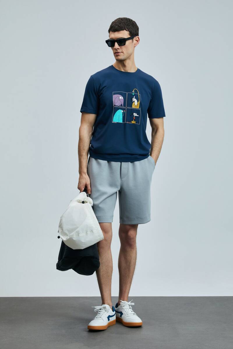 Funky Modern Grafik T- Shirt Lacivert - 4