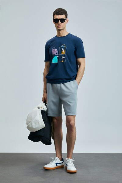 Funky Modern Grafik T- Shirt Lacivert - 5