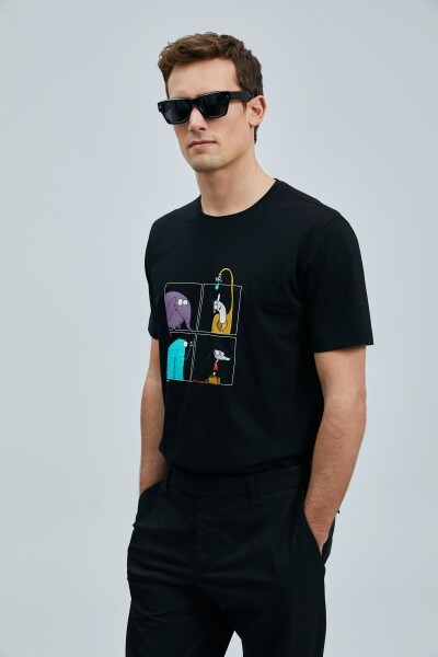 Funky Modern Grafik T- Shirt Siyah - LUFIAN