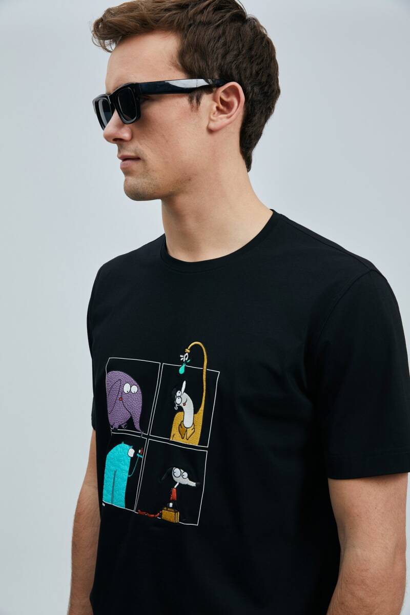 Funky Modern Grafik T- Shirt Siyah - 3