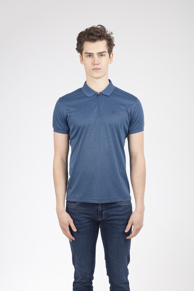 Футболка с воротником поло на молнии с принтом VJ - VOLTAJ 