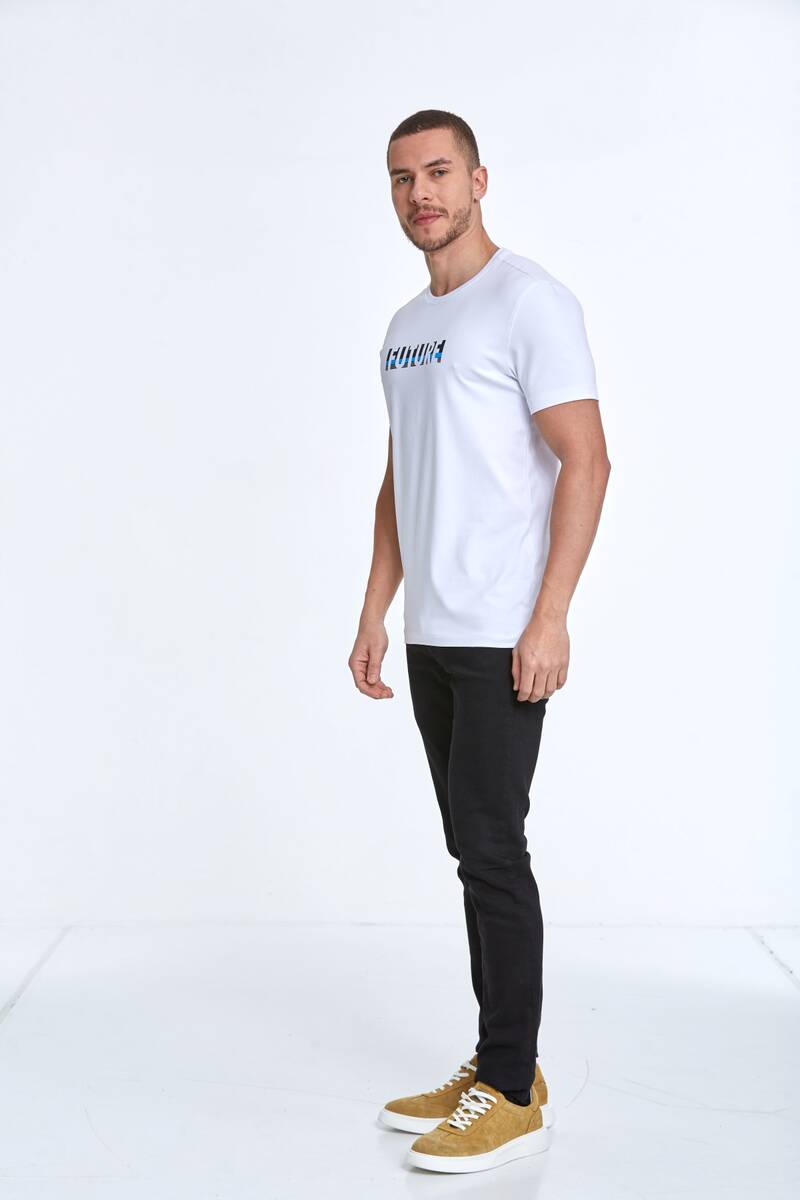 Future Baskılı Pamuklu Bisiklet Yaka Tişört - 18