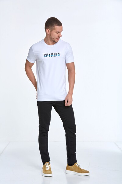 Future Baskılı Pamuklu Bisiklet Yaka Tişört - 16