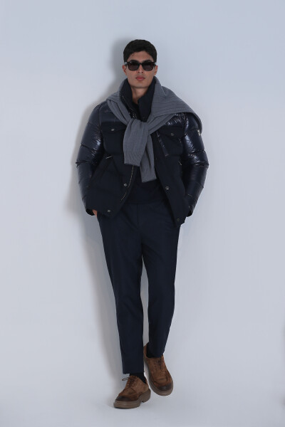 Genius Goose Down Men's Coat Navy Blue - LUFIAN