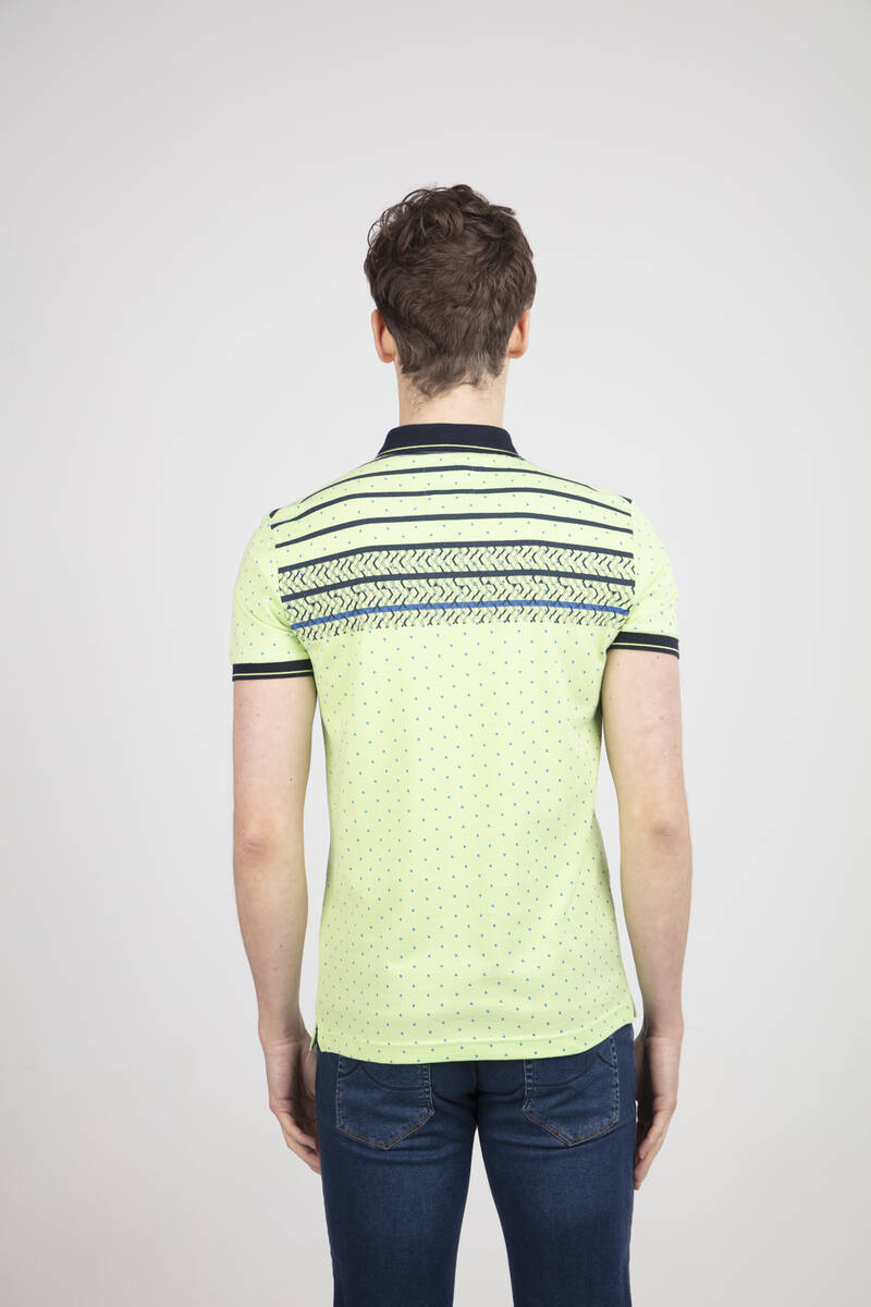 Geometric Pattern and Line Printed Polo Neck Men's T-Shirt