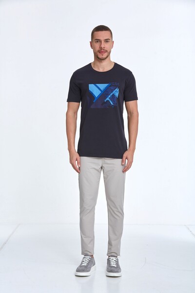 Geometric Patterned Cotton Printed T-Shirt - Thumbnail