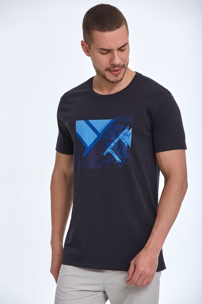 Geometric Patterned Cotton Printed T-Shirt - Thumbnail