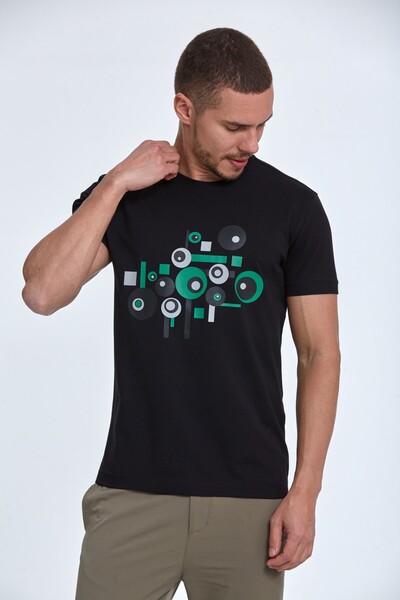 Geometric Shape Printed Cotton Men's T-Shirt - Thumbnail
