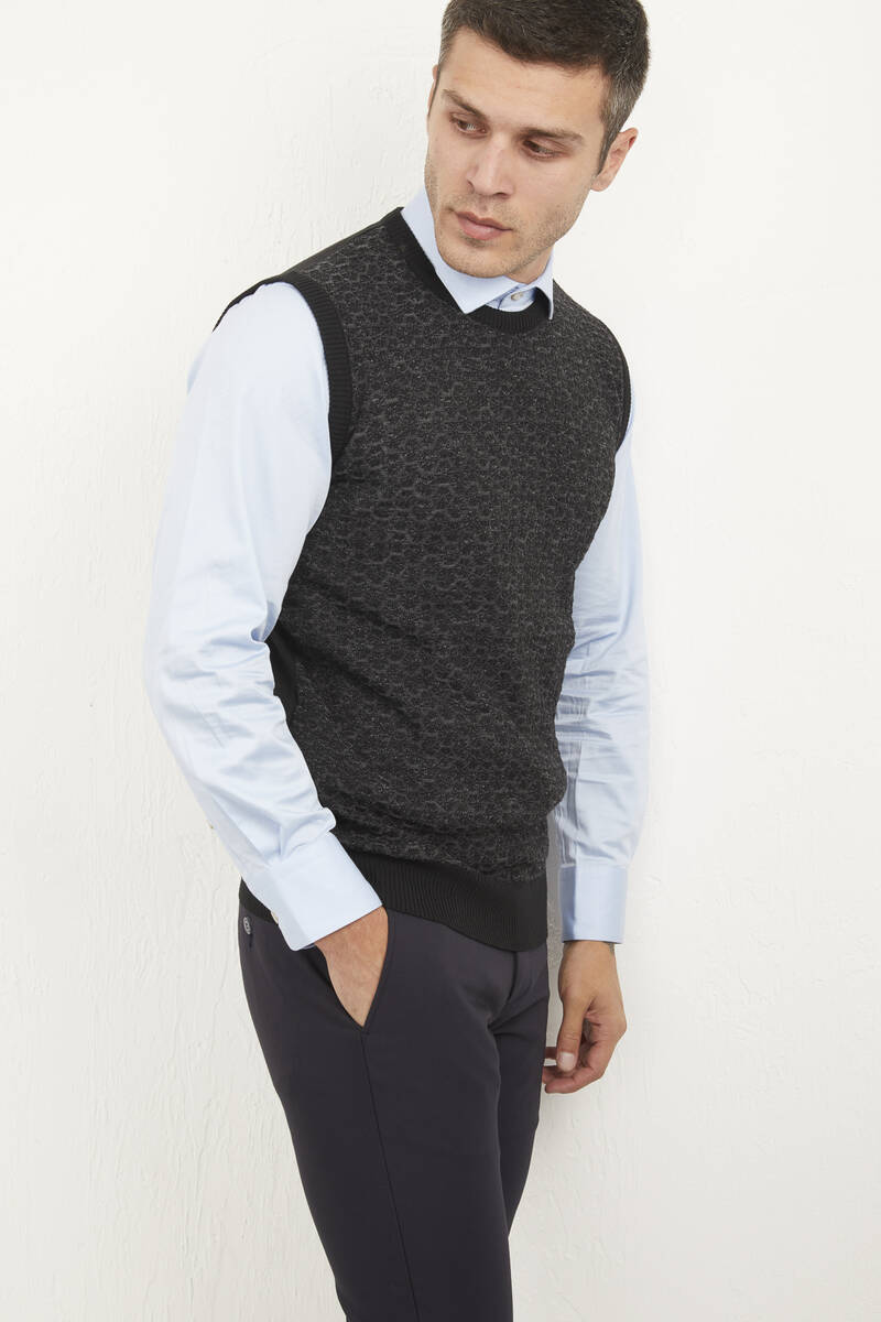 Giant Crew Neck Men's Knitwear Sweater Gray - 3