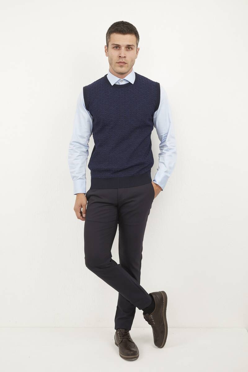 Giant Crew Neck Men's Knitwear Sweater Indigo - 1