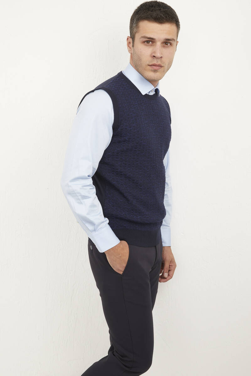 Giant Crew Neck Men's Knitwear Sweater Indigo - 3