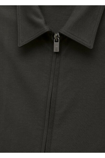Gosta Khaki Color Shirt Collar Sweat Jacket - 2